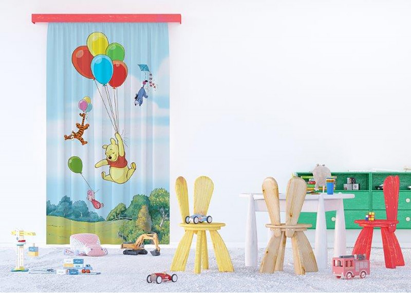 Medvídek Pú, Disney, záclony AG Design, 140 x 245 cm, 1 díl, pro dětské pokoje, FCSL 7140