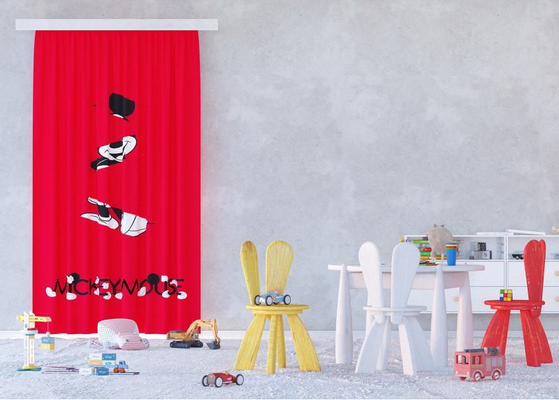 Moderní design myši Mickey, Disney, záclony AG Design, 140 x 245 cm, 1 díl, pro dětské pokoje, FCSL 7161