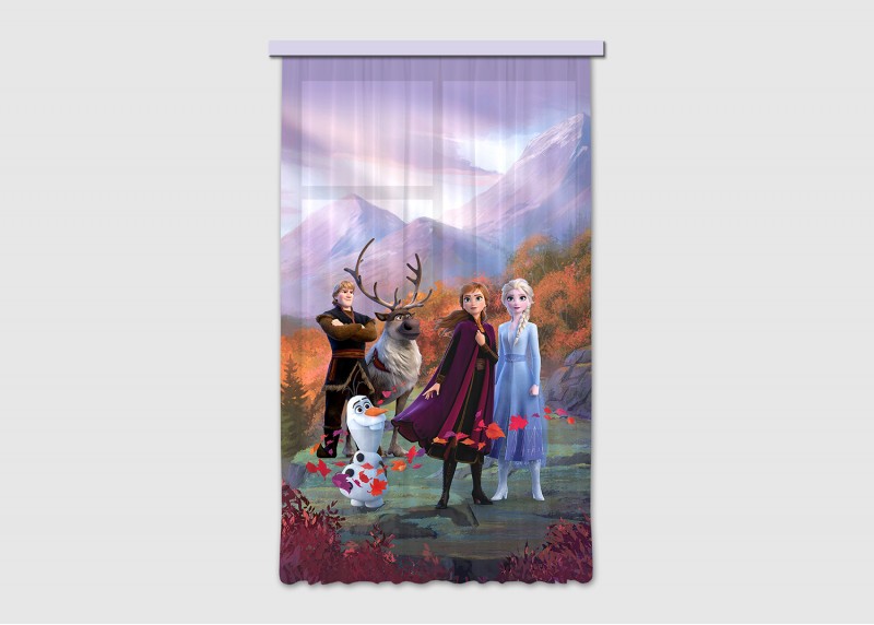 Elsa s přáteli na horské plošině, Frozen 2, Disney, záclony AG Design, 140 x 245 cm, 1 díl, pro dětské pokoje, FCSL 7164