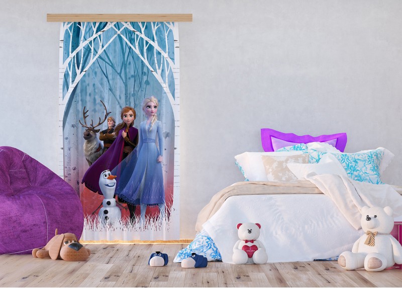 Elsa s přáteli v podzimním lese, Frozen 2, Disney, záclony AG Design, 140 x 245 cm, 1 díl, pro dětské pokoje, FCS L 7165