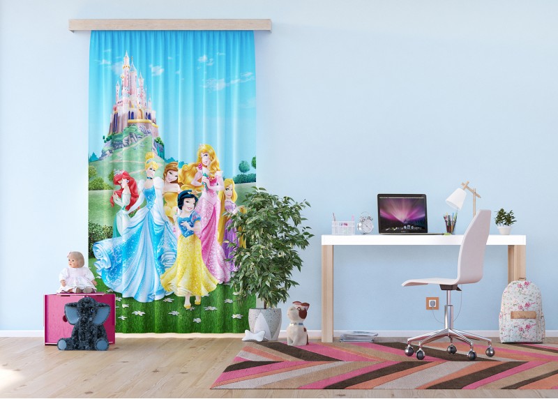 Princezny v překrásné zahradě, Disney, záclony AG Design, 140 x 245 cm, 1 díl, pro dětské pokoje, FCSL 7166