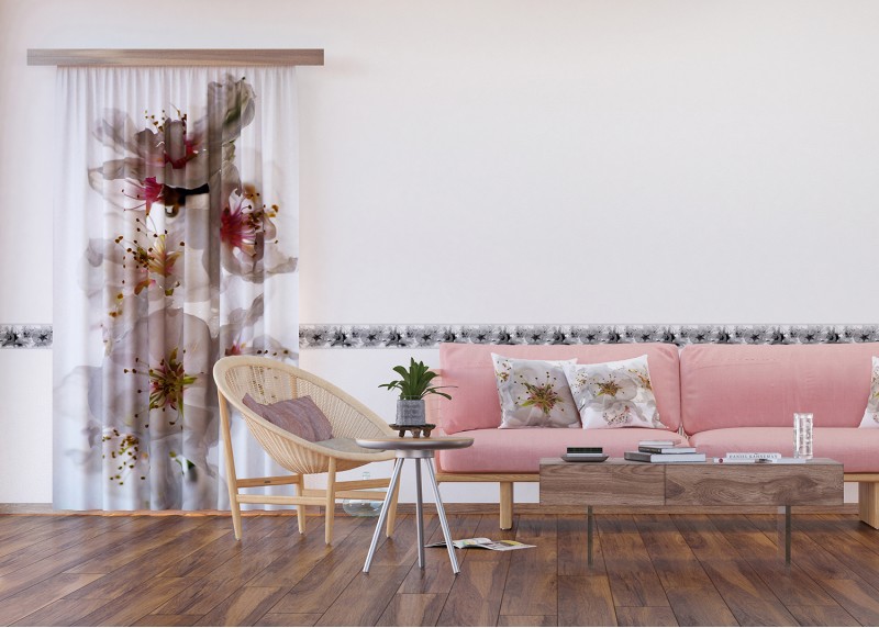 Květy, záclony AG Design, 140 x 245 cm, 1 díl, do kuchyně, obývacího pokoje, ložnice, FCSL 7506