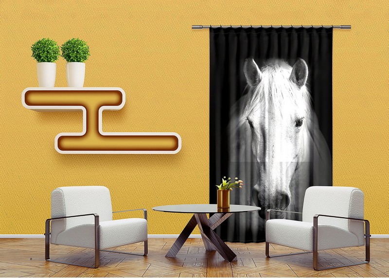 Kůň, záclony AG Design, 140 x 245 cm, 1 díl, do kuchyně, obývacího pokoje, ložnice, FCSL 7520