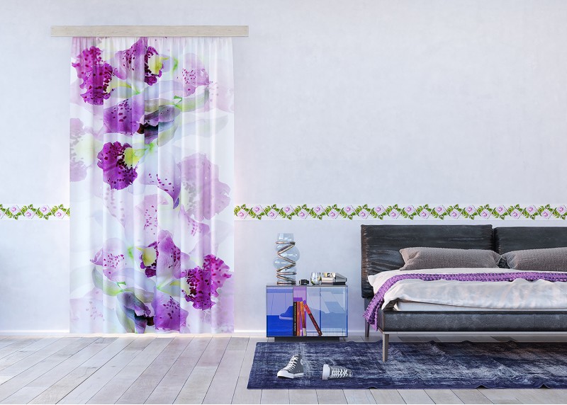 Květiny, záclony AG Design, 140 x 245 cm, 1 díl, do kuchyně, obývacího pokoje, ložnice, FCSL 7523