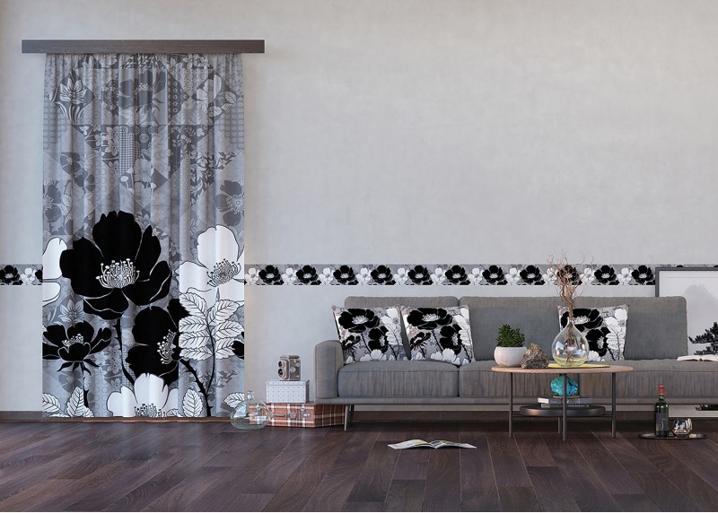 Květiny, záclony AG Design, 140 x 245 cm, 1 díl, do kuchyně, obývacího pokoje, ložnice, FCSL 7587
