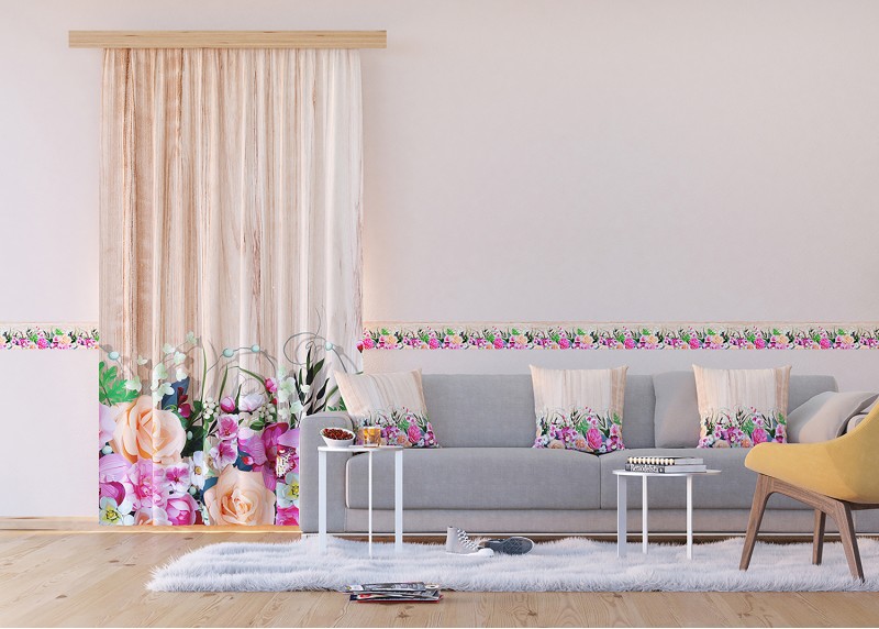 Květiny, záclony AG Design, 140 x 245 cm, 1 díl, do kuchyně, obývacího pokoje, ložnice, FCSL 7588