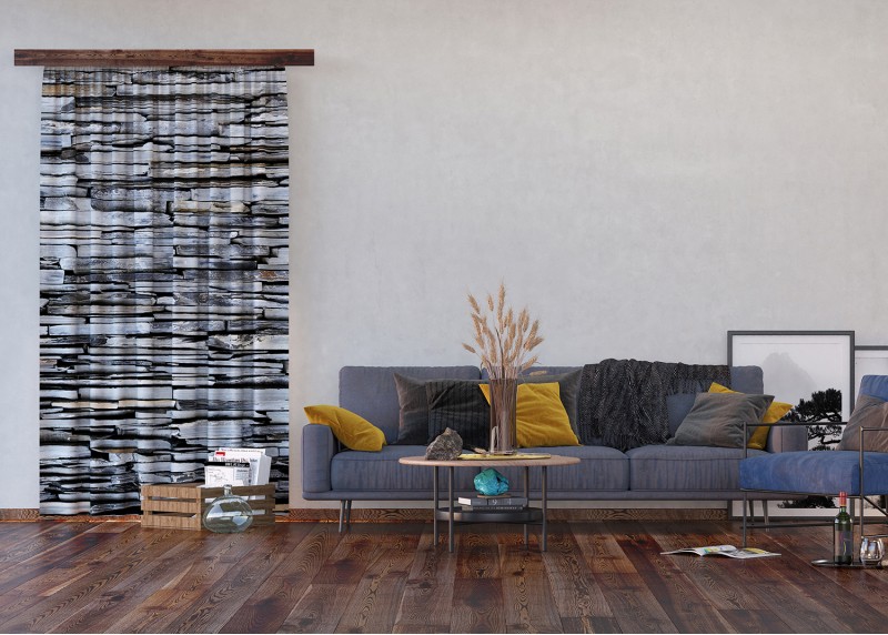 Kamenná zeď, záclony AG Design, 140 x 245 cm, 1 díl, do kuchyně, obývacího pokoje, ložnice, FCSL 7597