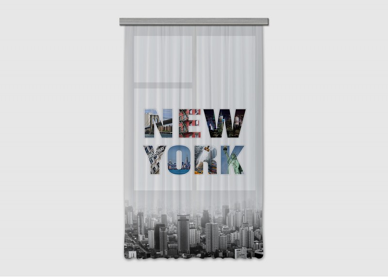 Černobílý New York, záclony AG Design, 140 x 245 cm, 1 díl, do kuchyně, obývacího pokoje, ložnice, FCS L 7598