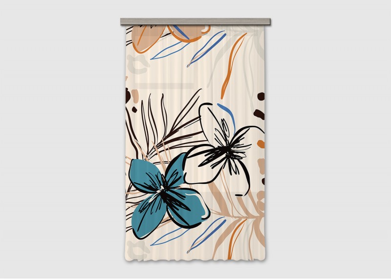 Květinova abstrakce, záclony AG Design, 140 x 245 cm, 1 díl, do kuchyně, obývacího pokoje, ložnice, FCSL 283