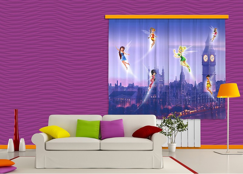 Víly, Disney, záclony AG Design, 180 x 160 cm, 2 díly, pro dětské pokoje, FCSXL 4314