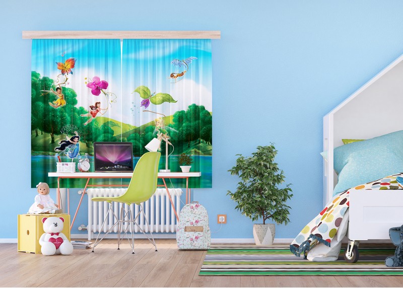 Víly, Disney, záclony AG Design, 180 x 160 cm, 2 díly, pro dětské pokoje, FCSXL 4317