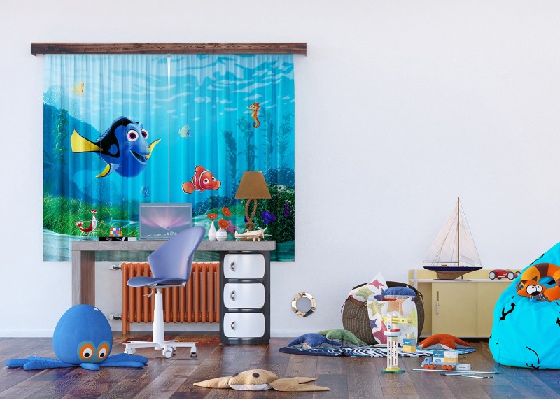 Nemo a Dory Pod Vodou, Disney, záclony AG Design, 180 x 160 cm, 2 díly, pro dětské pokoje, FCSXL 4320