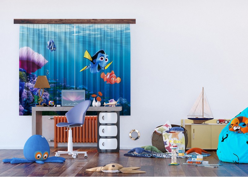 Nemo, Disney, záclony AG Design, 180 x 160 cm, 2 díly, pro dětské pokoje, FCSXL 4323