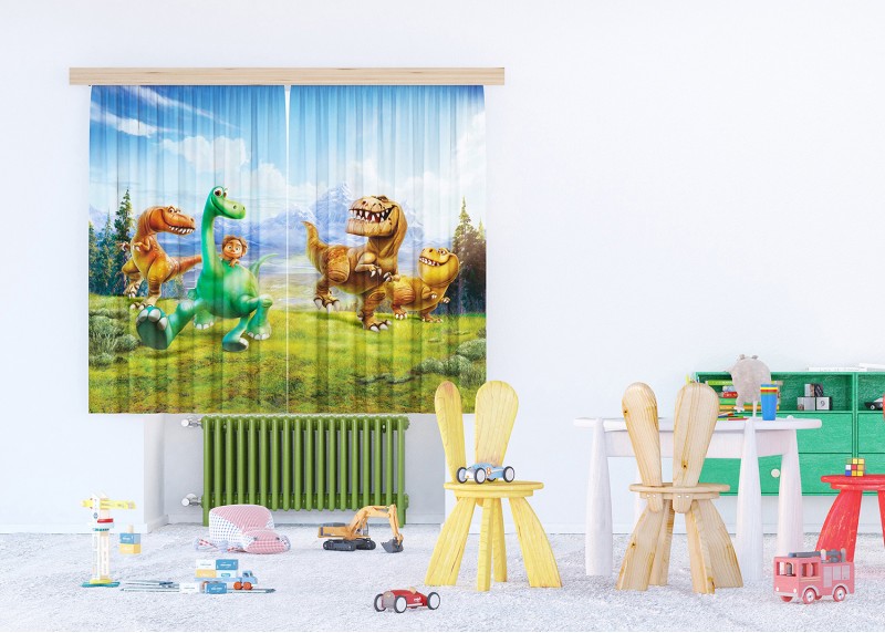Dinosaurus, Disney, záclony AG Design, 180 x 160 cm, 2 díly, pro dětské pokoje, FCSXL 4324