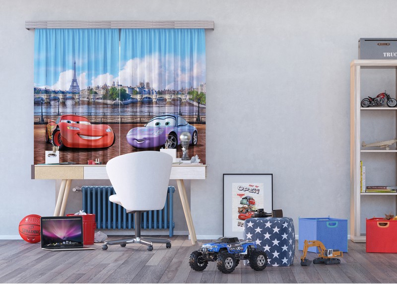 Cars, Disney, záclony AG Design, 180 x 160 cm, 2 díly, pro dětské pokoje, FCSXL 4325
