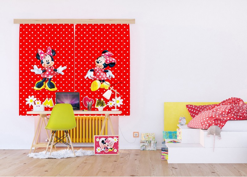 Myška Minnie fashionista, Disney, záclony AG Design, 180 x 160 cm, 2 díly, pro dětské pokoje, FCSXL 4377