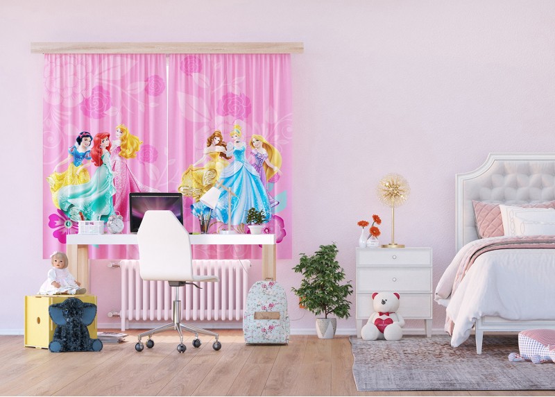 Princezny tančí, Disney, záclony AG Design, 180 x 160 cm, 2 díly, pro dětské pokoje, FCSXL 4378