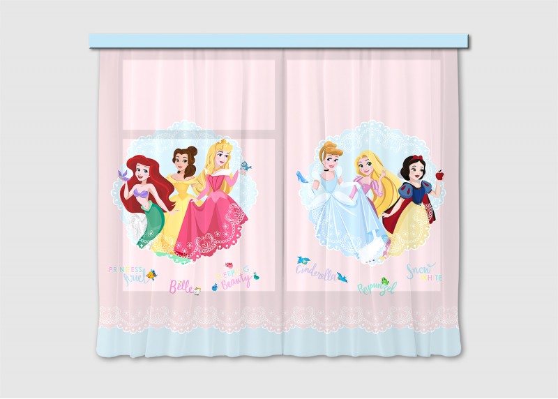Princezny v krajkových medailonech, Disney, záclony AG Design, 180 x 160 cm, 2 díly, pro dětské pokoje, FCS XL 4383