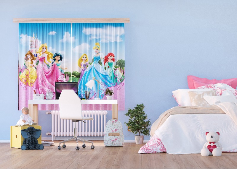 Princezny na zámku, Disney, záclony AG Design, 180 x 160 cm, 2 díly, pro dětské pokoje, FCS XL 4384
