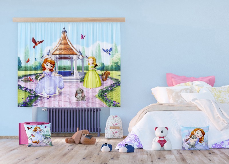 Sofia u altánu, Disney, záclony AG Design, 180 x 160 cm, 2 díly, pro dětské pokoje, FCS XL 4386
