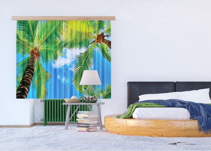 Palmy, záclony AG Design, 180 x 160 cm, 2 díly, do kuchyně, obývacího pokoje, ložnice, FCSXL 4802
