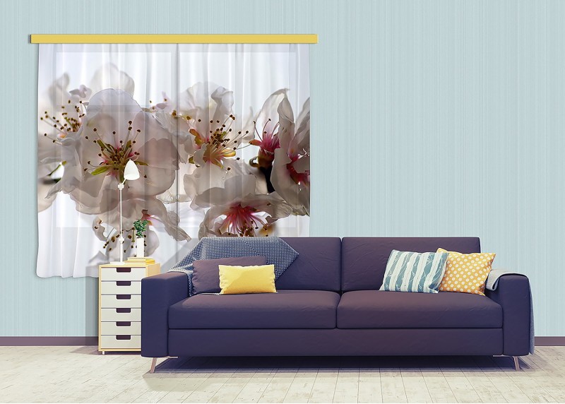 Květy, záclony AG Design, 180 x 160 cm, 2 díly, do kuchyně, obývacího pokoje, ložnice, FCSXL 4809