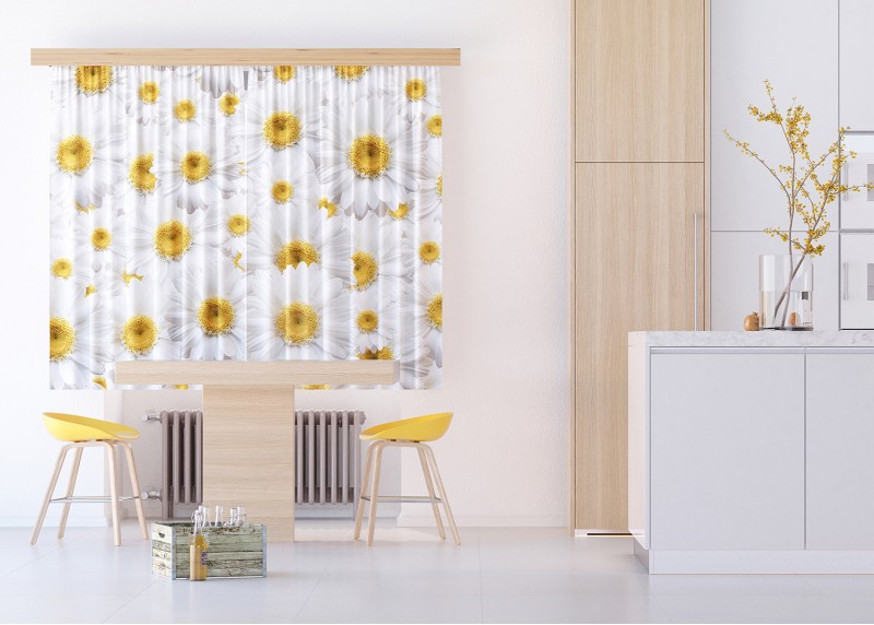 Květy, záclony AG Design, 180 x 160 cm, 2 díly, do kuchyně, obývacího pokoje, ložnice, FCSXL 4810