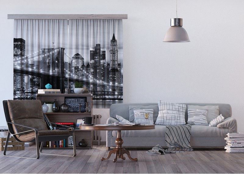 Brooklynský most, záclony AG Design, 180 x 160 cm, 2 díly, do kuchyně, obývacího pokoje, ložnice, FCSXL 4812