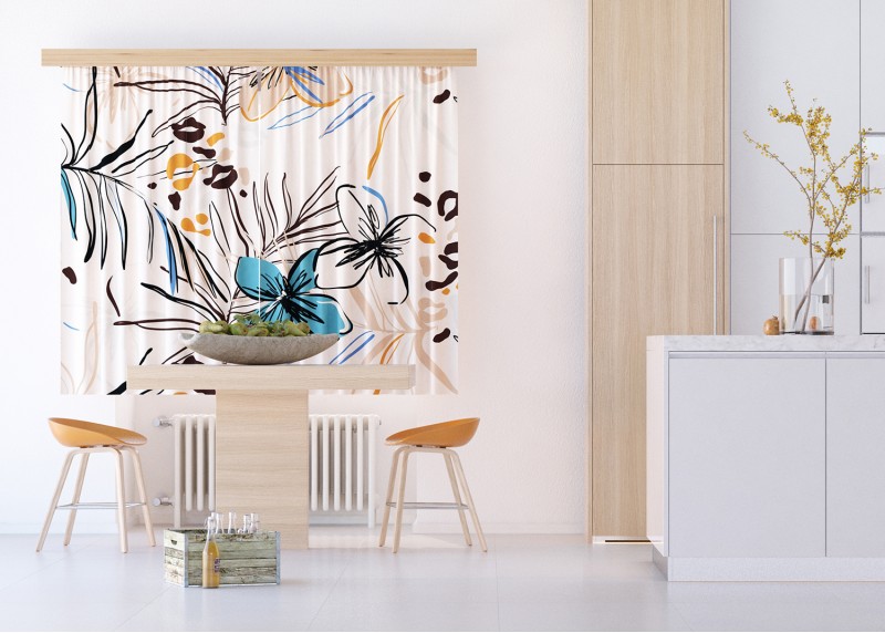 Květinova abstrakce, záclony AG Design, 180 x 160 cm, 2 díly, do kuchyně, obývacího pokoje, ložnice, FCSXL 324