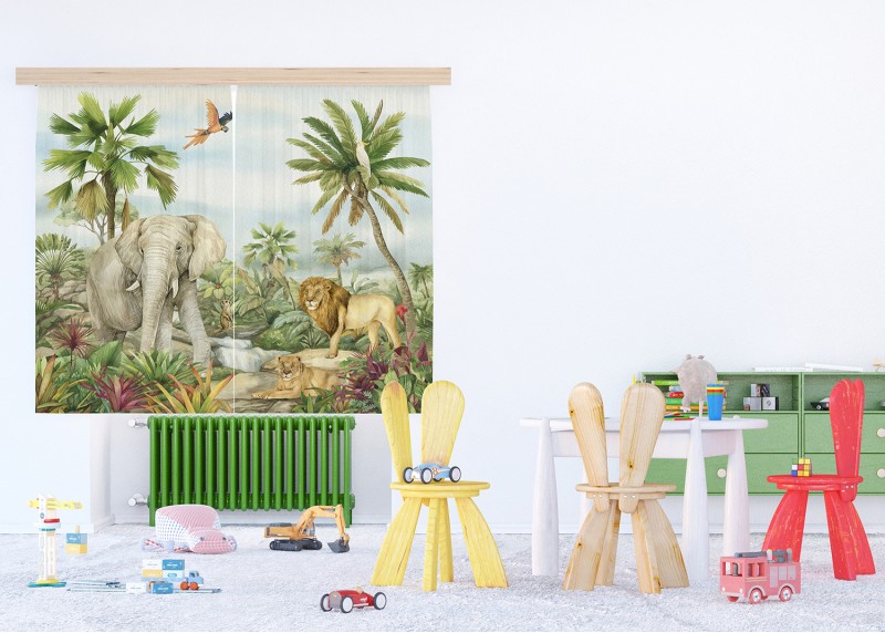 JUNGLE , záclony AG Design, pro dětské pokoje, 180 x 160 cm,  FCSXL318 - 004