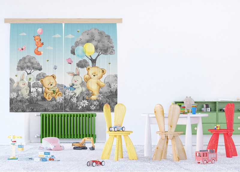 Medvídek, záclony AG Design, pro dětské pokoje, 180 x 160 cm,  FCSXL319 - 005