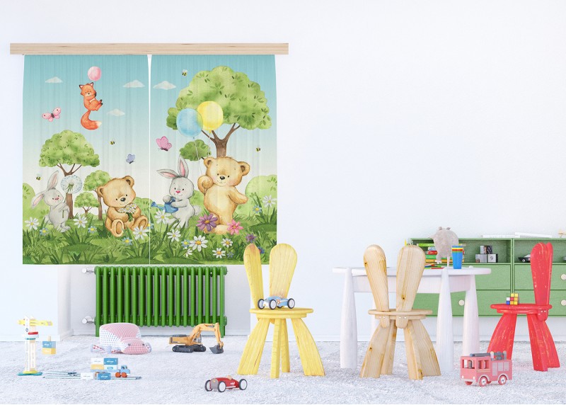 Medvídek, záclony AG Design, pro dětské pokoje, 180 x 160 cm,  FCSXL320 - 006