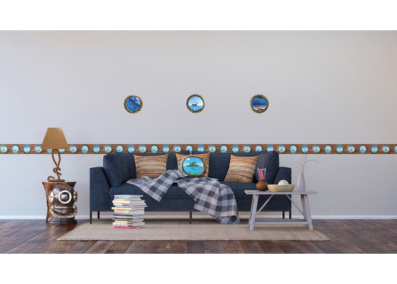 Okénko lodi, dekorativní polštář, AG Design, 45 X 45 cm, do obývacího pokoje, kuchyně, ložnice či chaty, CN 3627