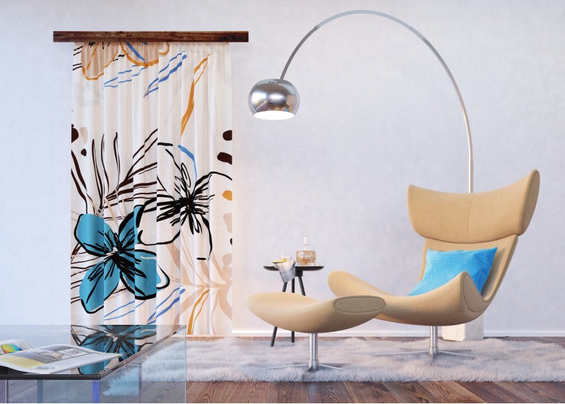 Květinova abstrakce, závěs,  AG Design, 140 x 245 cm, 1 díl, do kuchyně, obývacího pokoje, ložnice, FCPL 287