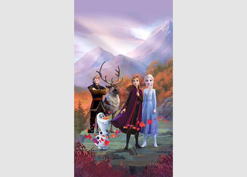 Elsa s přáteli na horské plošině, Frozen 2, Disney, záclony AG Design, 140 x 245 cm, 1 díl, pro dětské pokoje, FCSL 7164