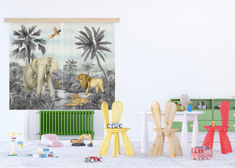 JUNGLE , záclony AG Design, pro dětské pokoje, 180 x 160 cm, FCSXL317 - 003