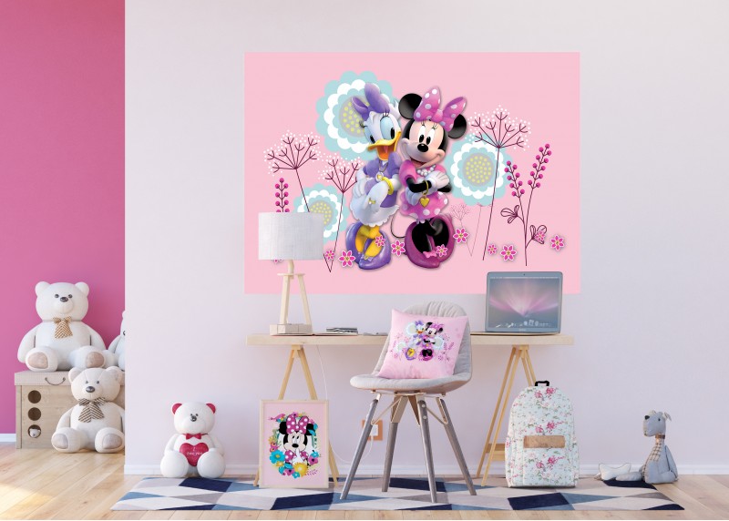 Minnie a Daisy v květinách, Disney, AG Design, fototapeta do dětského pokoje, lepidlo součástí balení, 155x110
