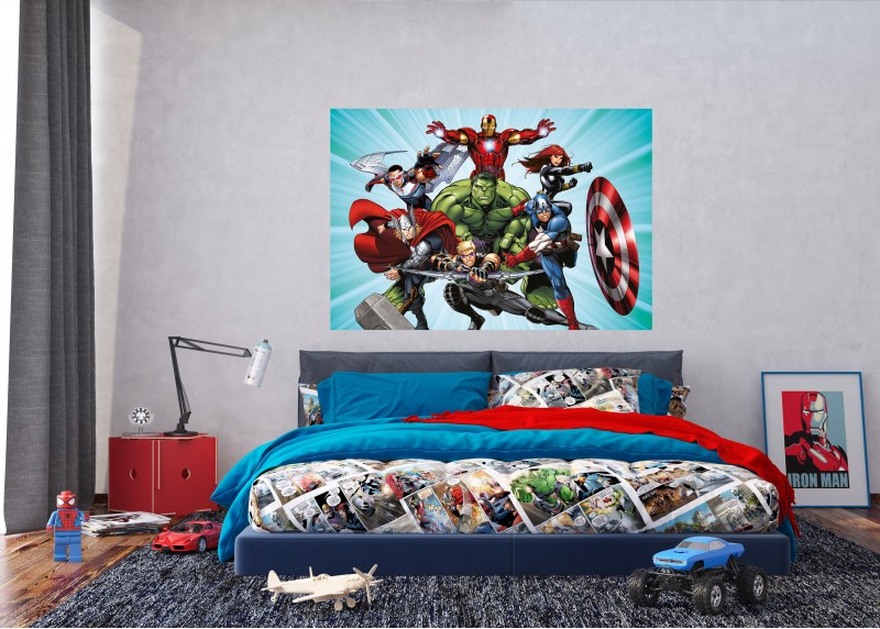 Hrdinové Avengers utočí, Marvel, AG Design, fototapeta do dětského pokoje, lepidlo součástí balení, 155x110