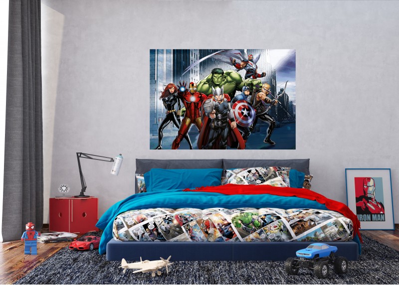 Hrdinové Avengers na ulicích města, Marvel, AG Design, fototapeta do dětského pokoje, lepidlo součástí balení, 155x110