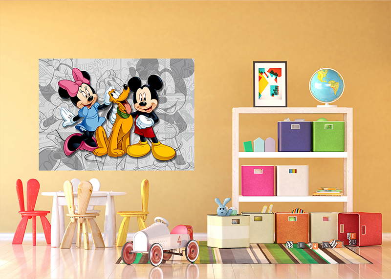 Mickey a Minnie Mouse s Plutem,  Disney, AG Design, fototapeta do dětského pokoje, lepidlo součástí balení, 155x110