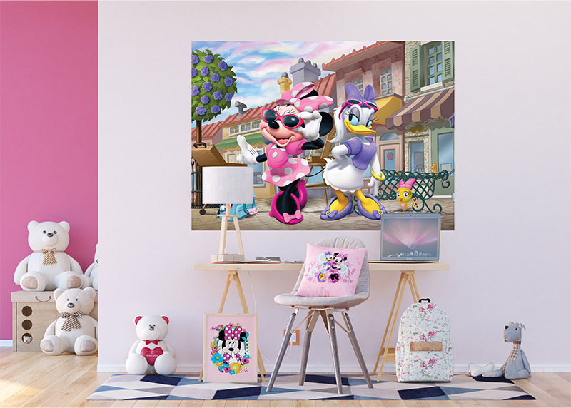 Minnie a Daisy malířky, Disney, AG Design, fototapeta do dětského pokoje, lepidlo součástí balení, 155x110