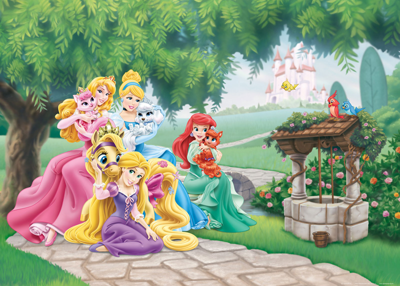Princezny Disney se svými mazlíčky, AG Design, fototapeta do dětského pokoje, lepidlo součástí balení, 155x110