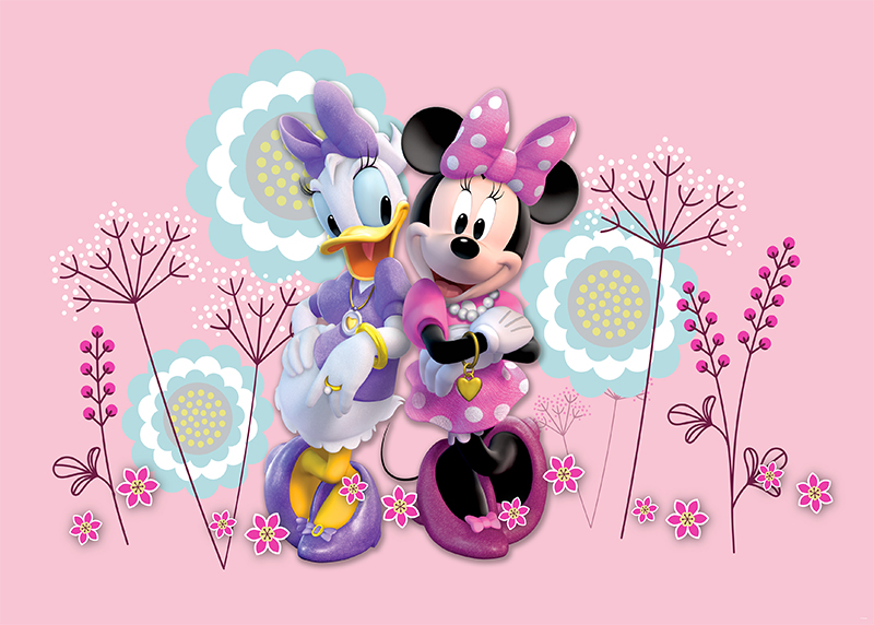 Minnie a Daisy v květinách, Disney, AG Design, fototapeta do dětského pokoje, lepidlo součástí balení, 155x110