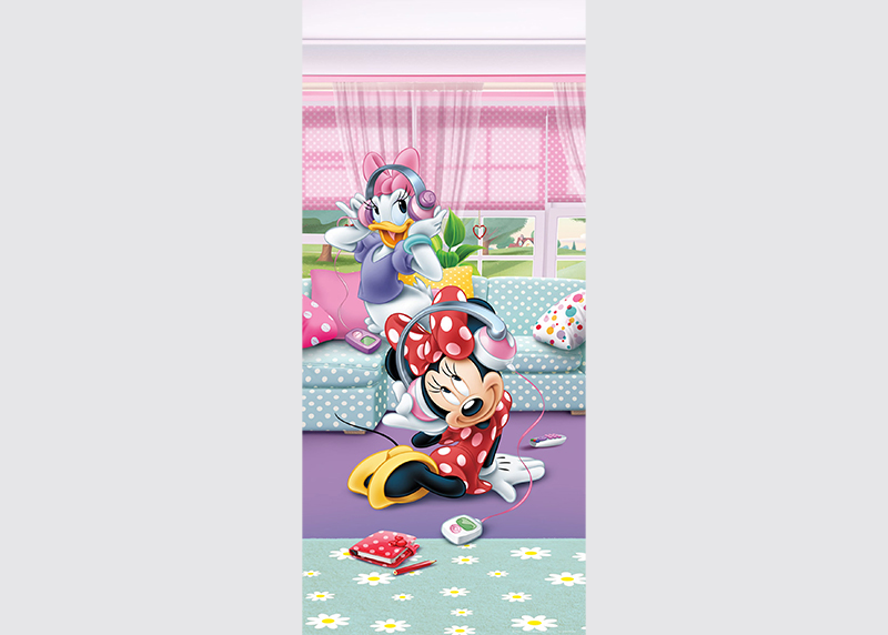 Minnie Mouse a Daisy poslouchají hudbu, Disney, AG Design, fototapeta do dětského pokoje, lepidlo součástí balení, 90x202