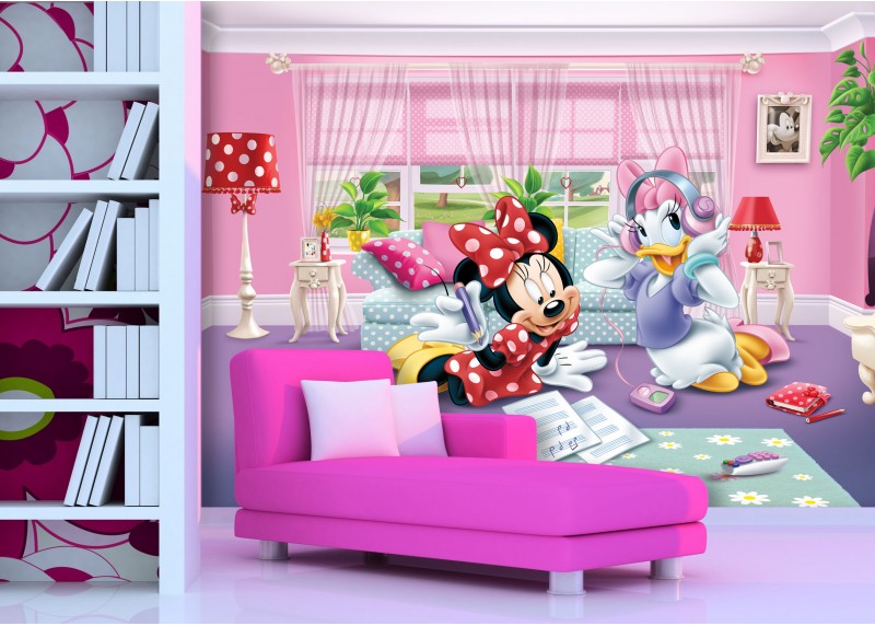 Minnie a Daisy poslouchají hudbu, Disney, AG Design, fototapeta do dětského pokoje, lepidlo součástí balení, 360x270