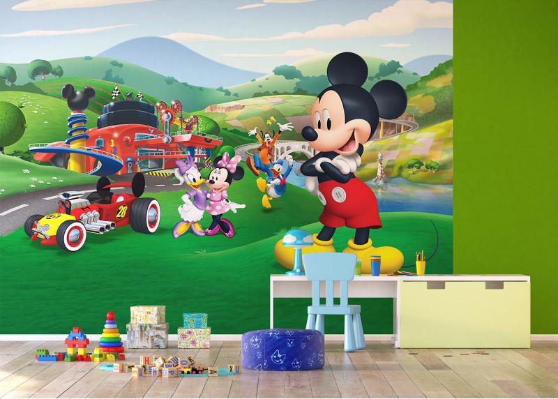 Mickey Mouse závodník, Disney, AG Design, fototapeta do dětského pokoje, lepidlo součástí balení, 360x270