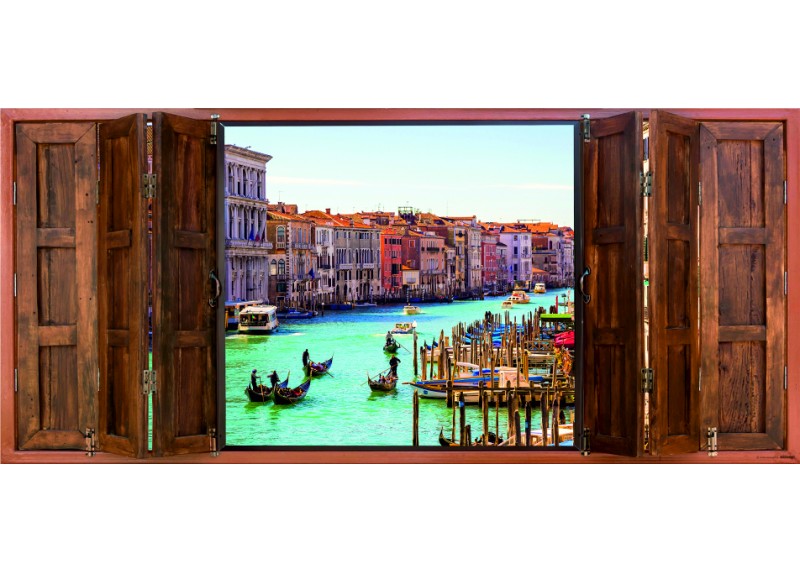 Okno do Benátek, AG Design, fototapeta ekologická vliesová do obývacího pokoje, ložnice, jídelny, kuchyně, lepidlo součástí balení, 202x90