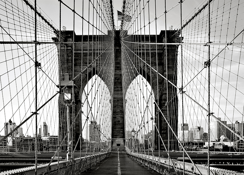 Brooklynský most v černobílé barvě, AG Design, fototapeta ekologická vliesová do obývacího pokoje, ložnice, jídelny, kuchyně, lepidlo součástí balení, 155x110