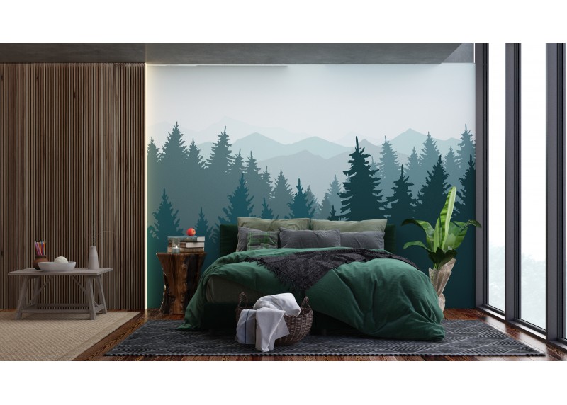 Modrozelený les, AG Design, fototapeta ekologická vliesová do obývacího pokoje, ložnice, jídelny, kuchyně, lepidlo součástí balení, 360x270