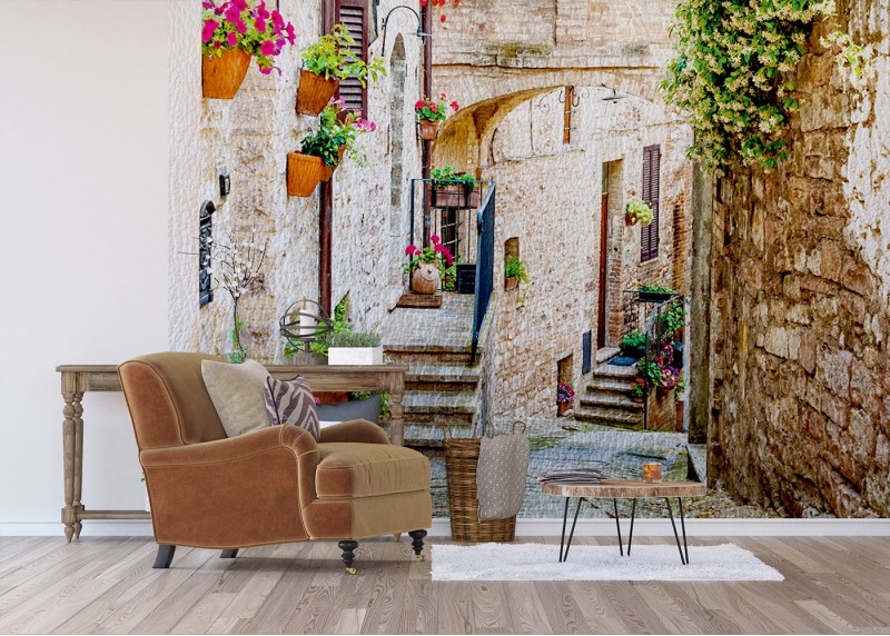Ulice v italském městě, AG Design, fototapeta ekologická vliesová do obývacího pokoje, ložnice, jídelny, kuchyně, lepidlo součástí balení, 360x270